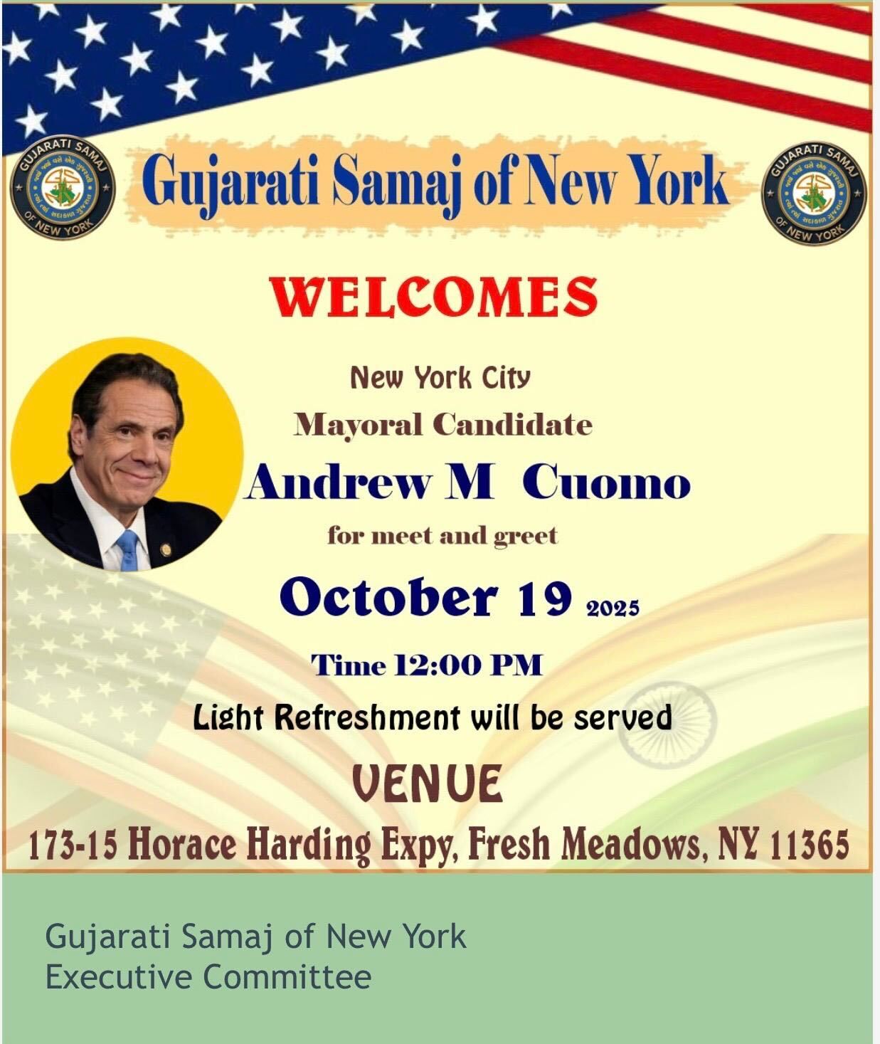 Welcome Meet & Greet with Andrew M. Cuomo hosted by Gujarati Samaj of New York